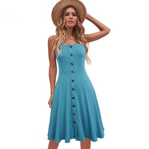 Button down A-Line Spaghetti Strap Midi Sundress